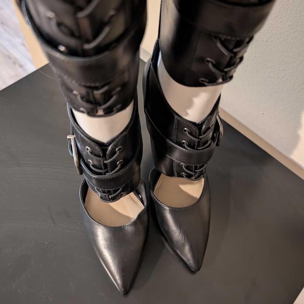 Via Spiga Black Strappy Heeled Boots - Picture 9 of 16